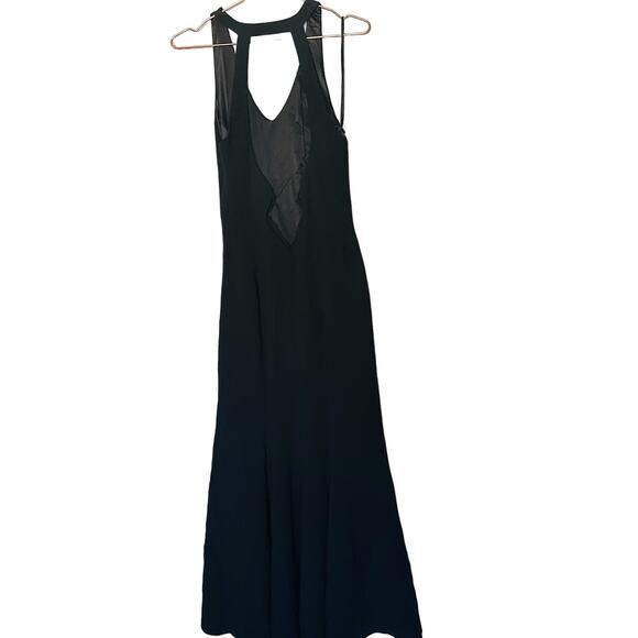 THEIA Women's Black Matte Mesh Cut Out Back Fitted Gown Maxi Dress Size 4 - Picture 8 of 16